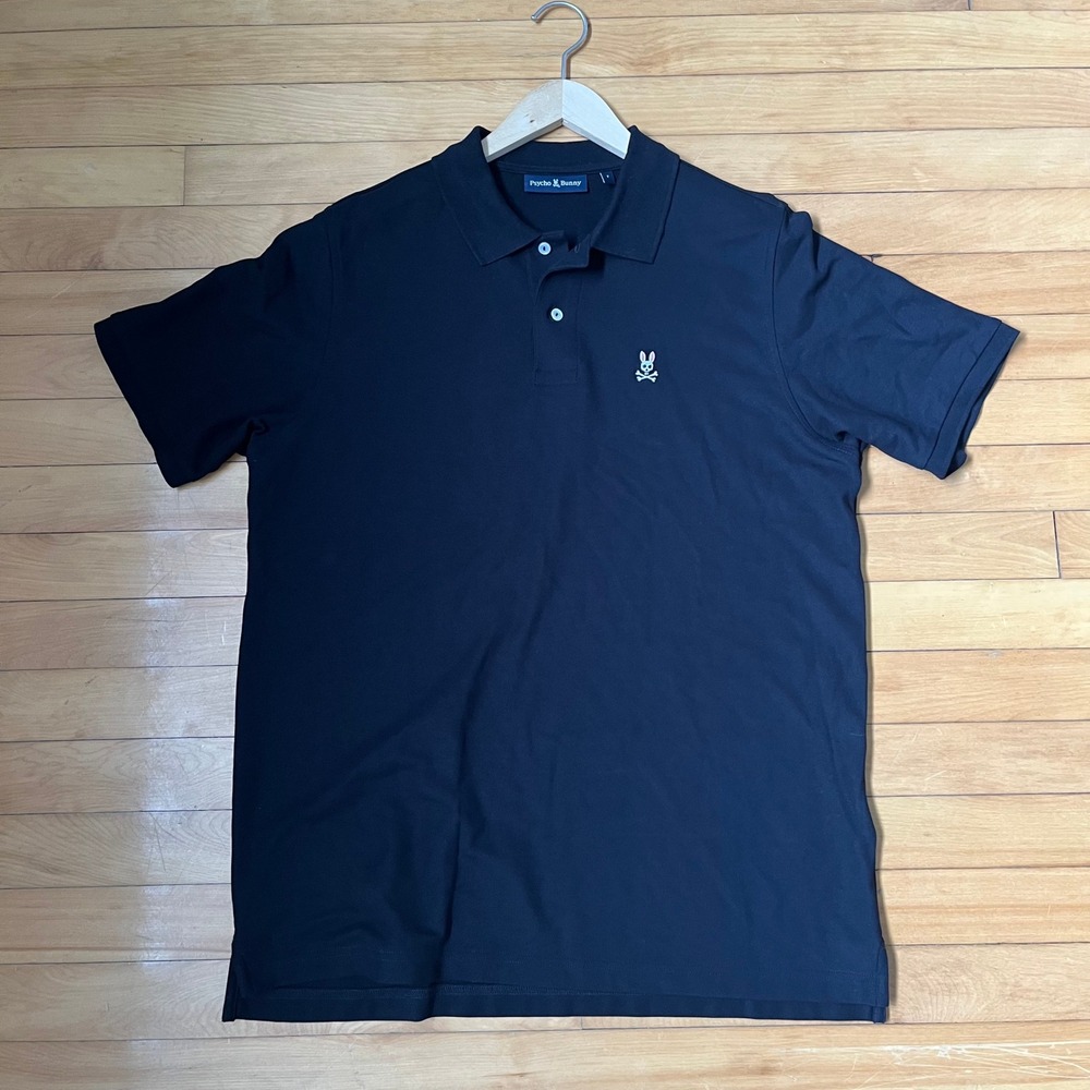Psycho Bunny Mens Black Short Sleeve Pique Cotton Polo Shirt Size 7 Logo